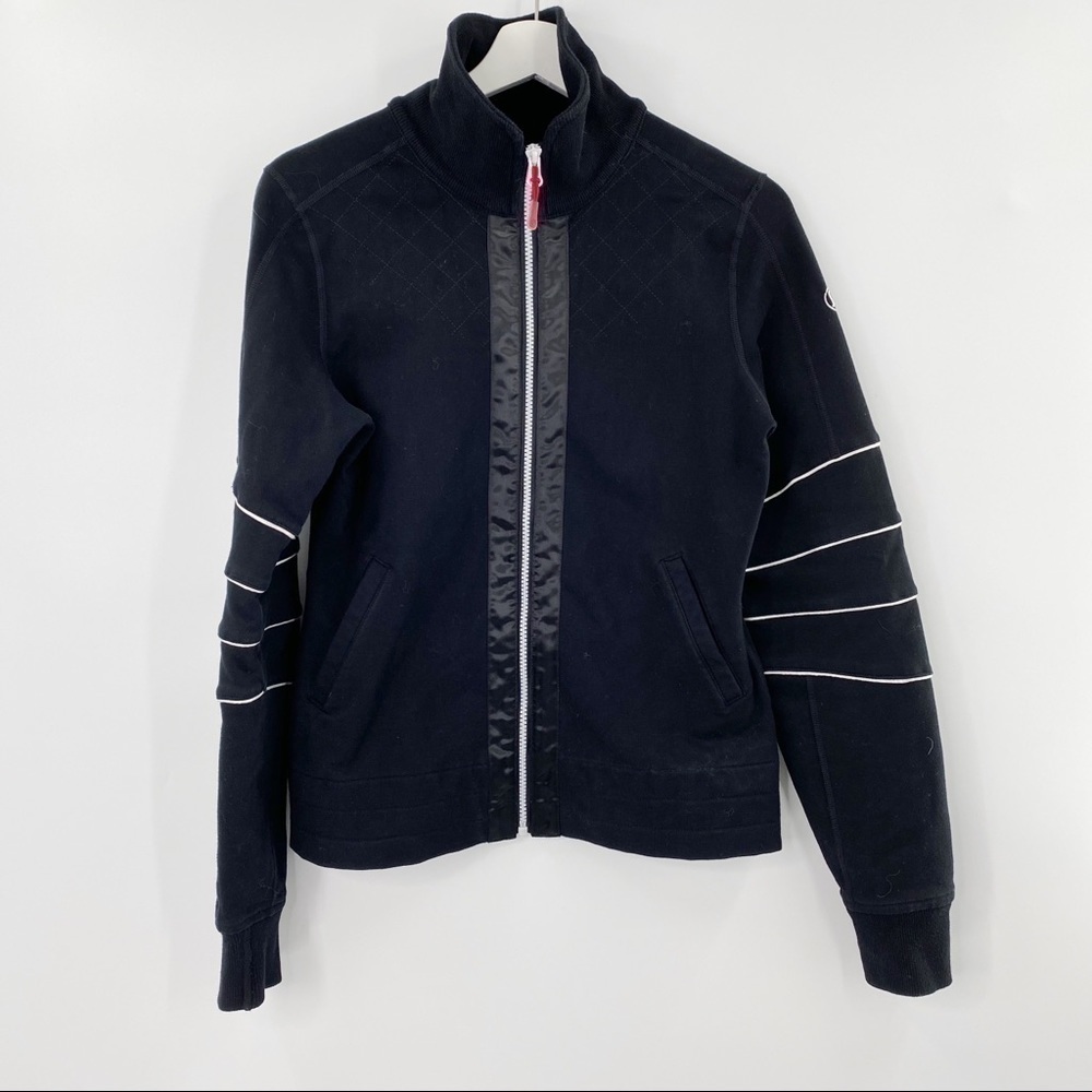 Lululemon Black Zip Up Jacket Size 4 With White Line Detail Quilted